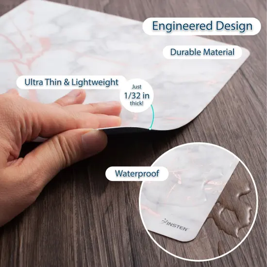 Insten Marble Mouse Pad for Computer Desk High Quality Ultra Thin Reflective Non Slip - White/Rose Gold {4}