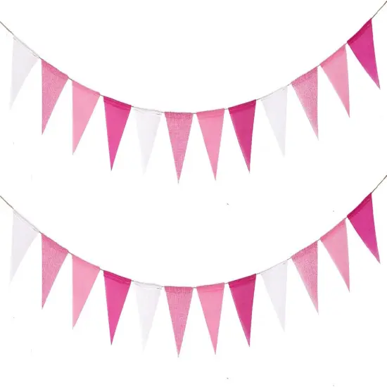 24pcs Pink Pennant Banner, Pre-Strung Imitated Burlap Fabic Triangle Flags Bunting Garland Steamers, Pink Haning Party Decorations for Women. {1}