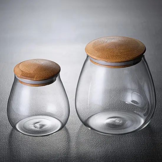 400 ML/13 FL OZ Clear Cute Glass Storage Canister Holder with Airtight Bamboo Lid, Round Modern Decorative Small Container Jar {4}