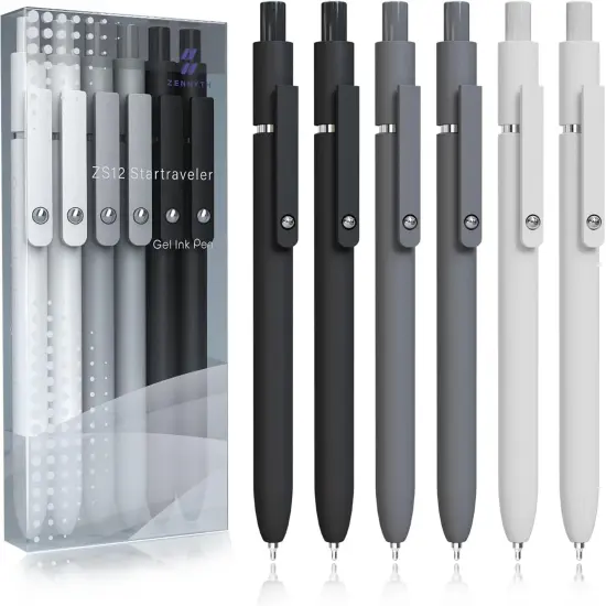 Gel Pens,6 Pcs 0.5mm Fine Point Black Ink Pens With Smooth Writing,Quick Dry Pens For Journaling,Nurse Aesthetic Pen,Office School Supplies for Men Women Student(Black Gray White) {1}