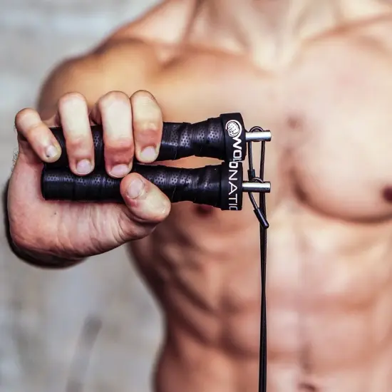 WOD Nation Attack Speed Adjustable Jump Rope With Unique Two Cable Skipping Workout System, One Thick and One Light 11 Foot Cable, Perfect for Double Unders For High Intense, Fits Men and Women Black {4}