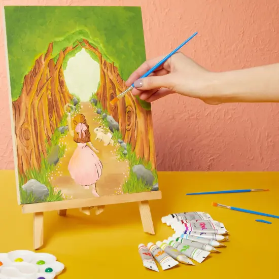 18 Pcs Set Canvas Painting Supplies Kit with 2 Wood Canvas Panel Art Boards 9x12 in, 12 Acrylic Paint Tubes, 3 Brushes and 1 Palette Multicolor {2}