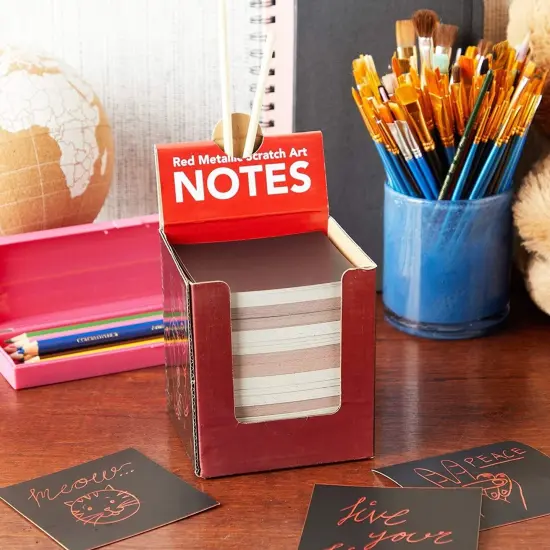 Red Scratch Off Notes with 2 Wood Styluses Sticks (Red Metallic, 3.5 in, 300 Sheets) {2}