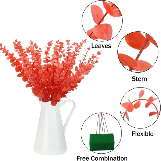 36 Pcs Orange Eucalyptus Stems Artificial Leaves Faux Eucalyptus Stems {3}