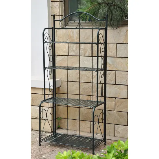 Iron Folding 4-Shelf Bakers Rack with Lattice Shelves Bronze {2}