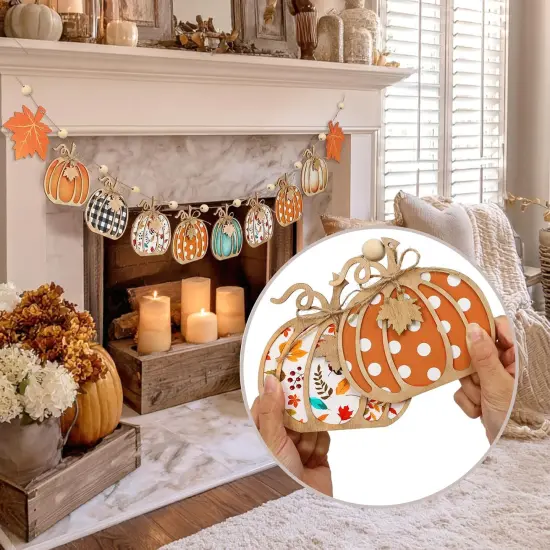 Fall Wooden Pumpkin Banner - 8.2Ft {3}
