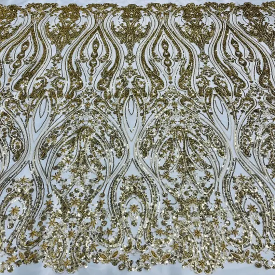 1 Yard Beaded Lace Fabric on 100% Polyester Net Mesh, Embroidered Lace Fabric, 54" Wide, Elegant Textile for Dressmaking & Crafts Gold {1}