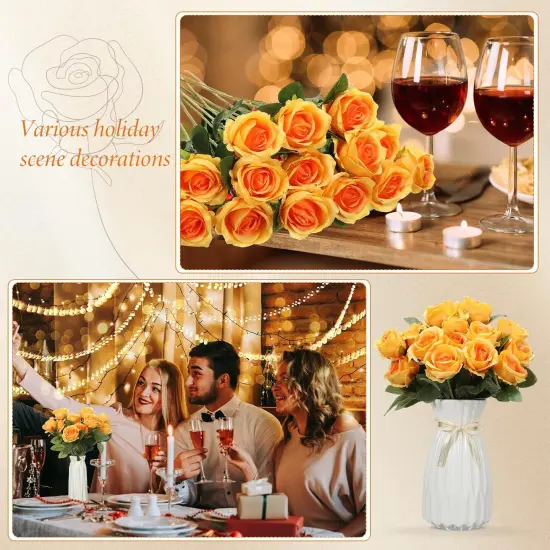 20 Pcs Artificial Rose Flowers with Long Stem,Real Touch Silk Realistic Plastic Bouquet Roses Bulk for Home Decor Bridal Wedding {4}
