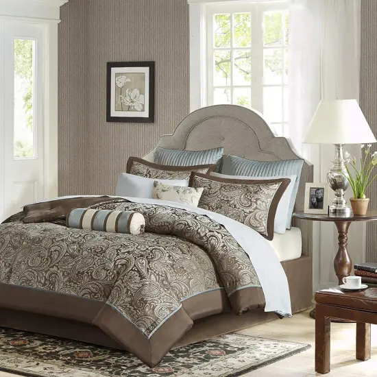 King 12 Piece Cotton Polyester Comforter Set Blue {5}