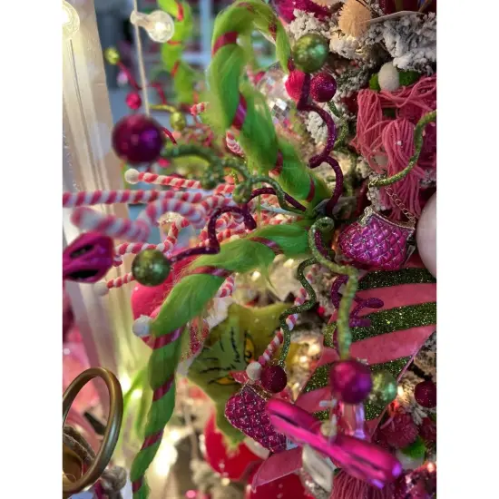 Pink & White Peppermint Spiral Floral Spray 31" {3}