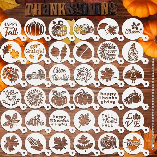 36 Pieces Thanksgiving Stencils Fall Reusable Cookie Cake Stencils {1}