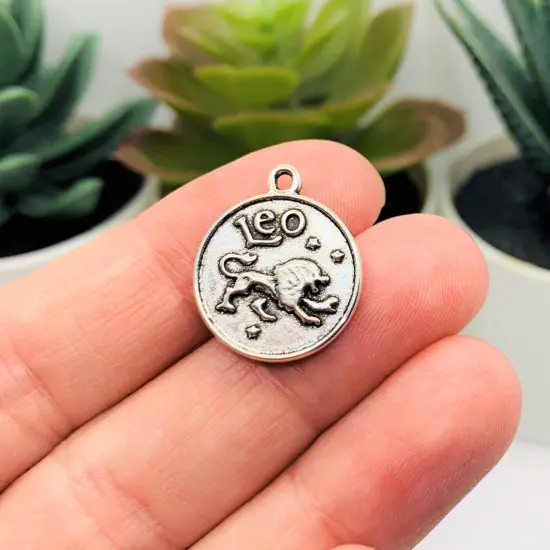 Silver Leo Zodiac/Astrology Coin Charms, 17x20mm {2}