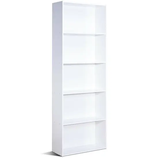 Modern Space-Saving 5-Tier Bookcase with Large Storage Shelf and Stable Base for Decorative Item White {3}