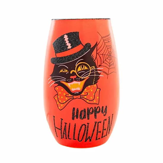 Stony Creek 5.25 In Vintage Halloween Pre-Lit Small Vase Halloween Lighted Glass Accent , Halloween Decor Halloween Electric Vase CAT {3}