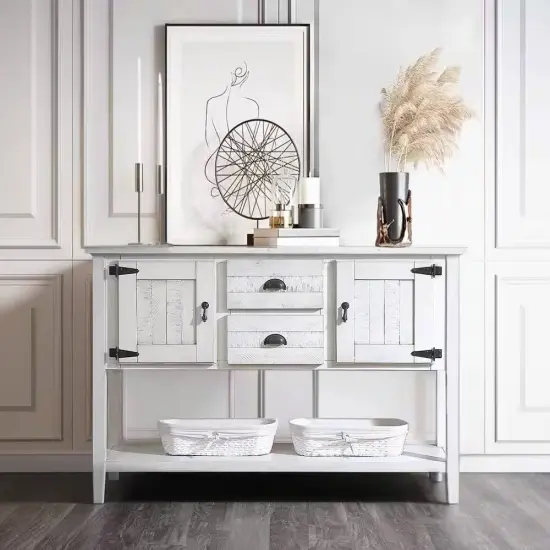 Rustic Wooden Sofa Table with Ample Storage Drawers and Cabinets for Entryway or Dining Room Rustic White {4}