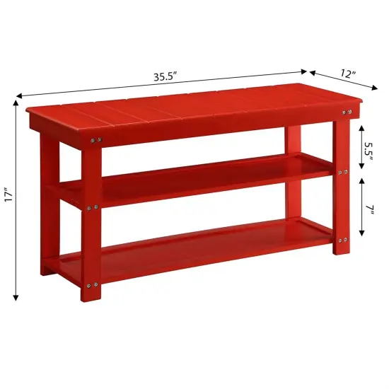 Wooden Shoe Rack Bench with Two Storage Shelves and 2-Seater Design for Entryway or Hallway Red {3}