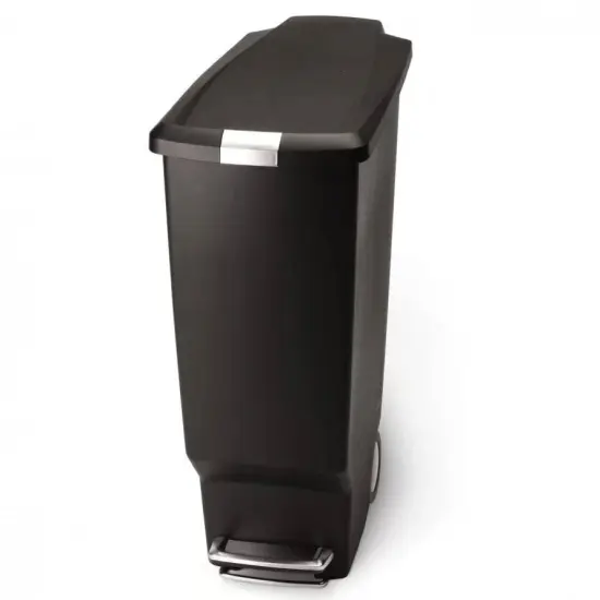 Black Plastic Rectangular Trash Can with Step Pedal, Lock and Slow Close Lid {3}