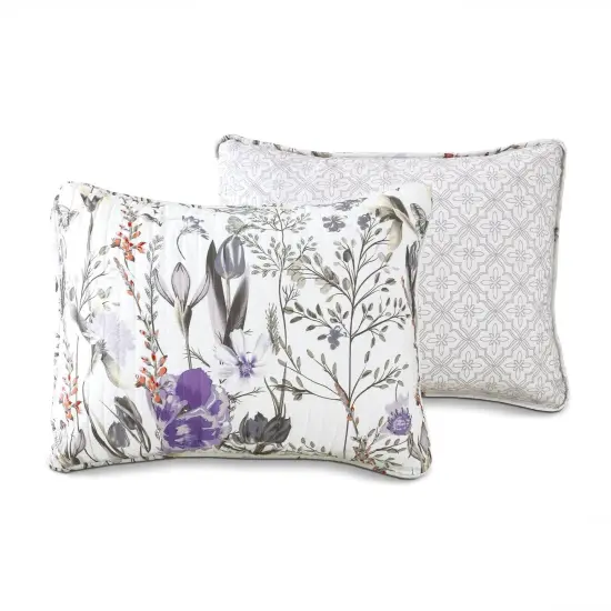 Purple Grey White Cotton Blend Quilt Set with Floral and Butterfly Design {2}