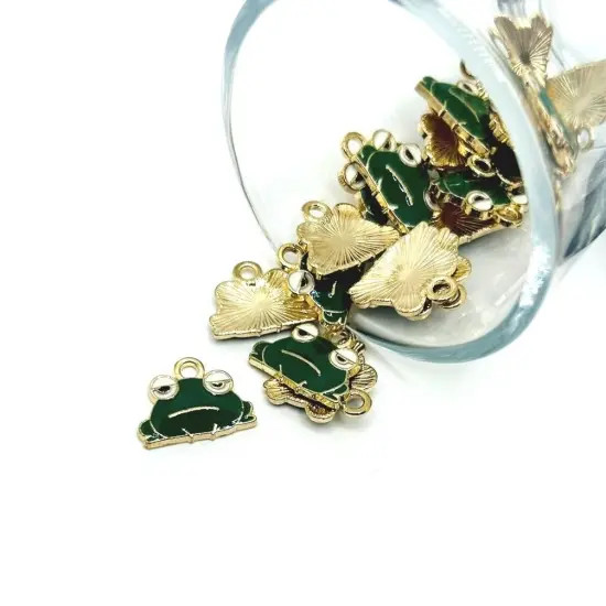 Green Grumpy Frog Charms, 12.5x15.5mm {1}