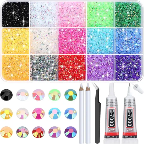 15000Pcs Flatback Craft Rhinestones with B-7000 Glue - Multicolor AB {1}
