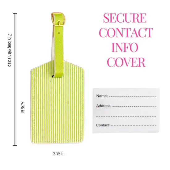 Citrus Lime Stripe Luggage Tag Set | Vegan Leather Travel Accessory | 2-Pack {2}