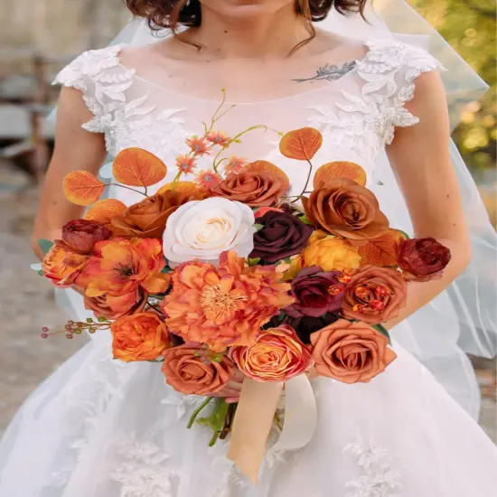 Artificial Flowers Orange Wedding Silk Flowers with Stems {5}
