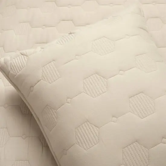 3 Piece Reversible Lightweight Comforter Cotton Quilt Set with Embroidered Honeycomb Design {4}