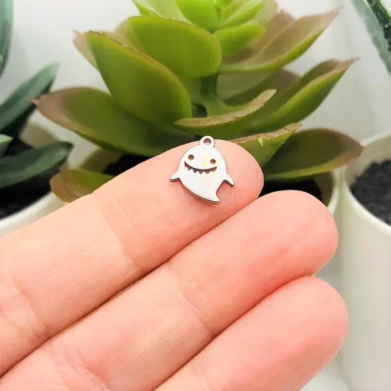 Small Stainless Steel Halloween Ghost Charms, 10x12mm {3}