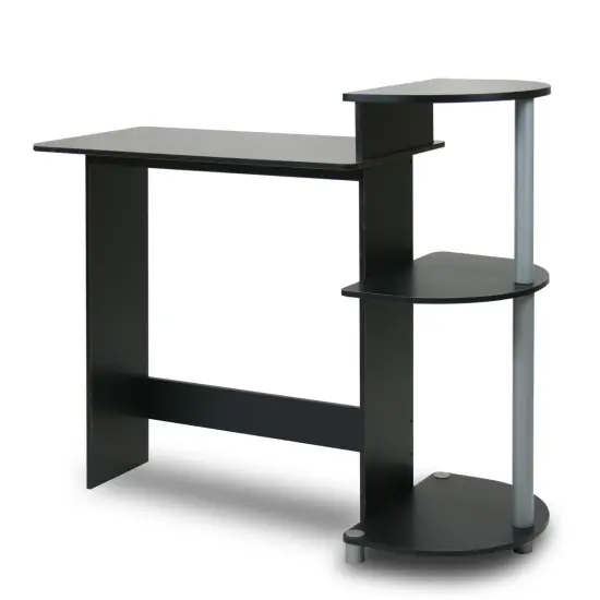 Contemporary Computer Desk with CPU Storage Shelf Compact Modern Engineered Particleboard Desk for Small Spaces Black {4}