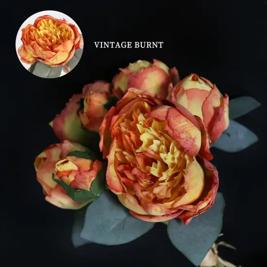 2 Bouquets Vintage Silk Peonies Flowers - 14 Heads (Orange) {2}