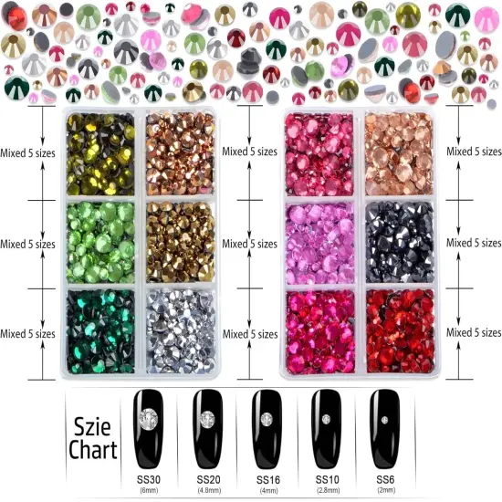 6400 Pieces Hotfix Flat Back Rhinestones - 5 Mixed Sizes (12 Colors Set B) {2}