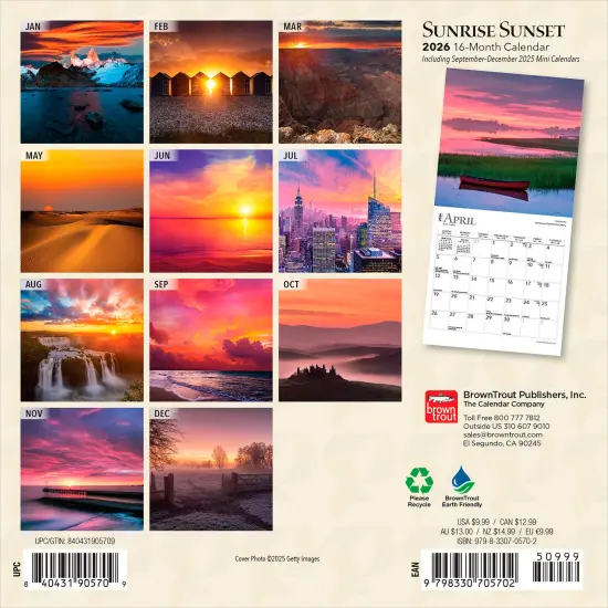 Sunrise Sunset | 2026 7 x 14 Inch (Hanging) Monthly Mini Wall Calendar {2}