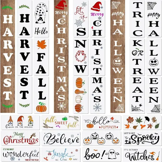 30 Pcs Fall Stencils Halloween Christmas Stencils , 14 x 5.5 Inch(Cute) {1}