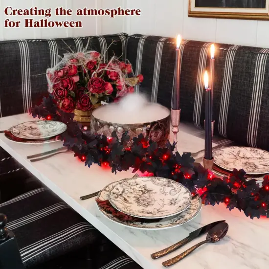 2 Pack Halloween Fall Garland with Lights, Maple Leaf for Stairs {3}