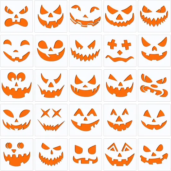 25 Pcs Halloween Pumpkins Face Stencils, Decorative Painting Stencils {1}
