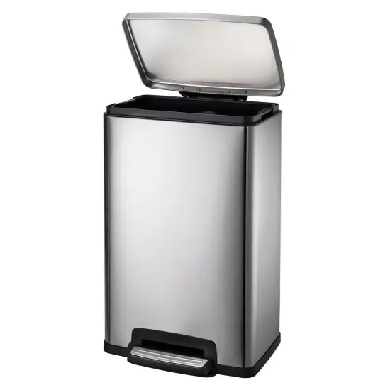 Grey Stainless Steel 13-Gallon Trash Can with Step-On Pedal and Soft-Close Lid {2}