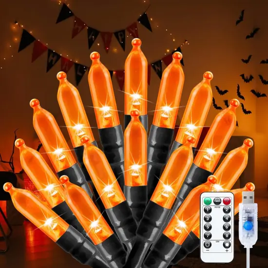 100 LED 39 FT Halloween Decorations Orange Lights Indoor {1}