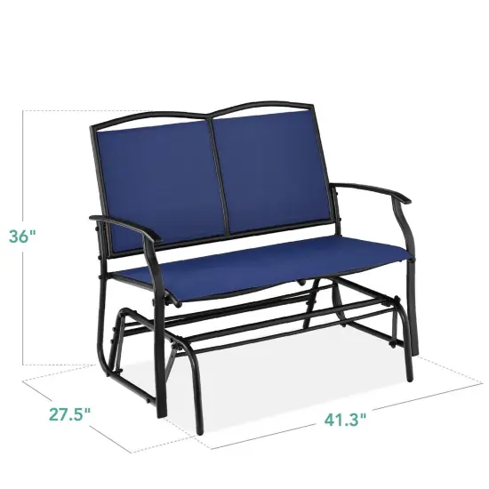 2 Seat Mesh Patio Loveseat Swing Glider Rocker with Armrests Navy-Blue {2}