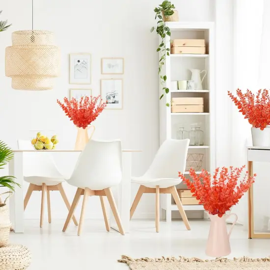 36 Pcs Orange Eucalyptus Stems Artificial Leaves Faux Eucalyptus Stems {4}