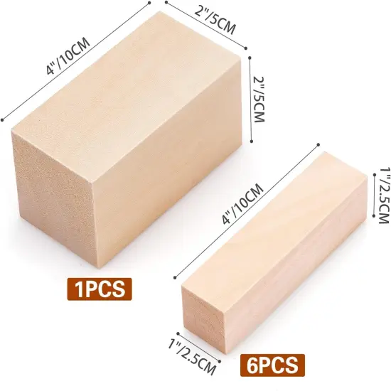 7 Pcs Basswood Blocks - 2 Sizes (4x1x1 & 4x2x2 Inches) {2}