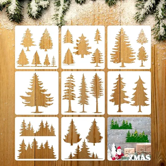 8 Pieces Pine Tree Stencils Art Painting Templates (6 x 6 Inch) {1}