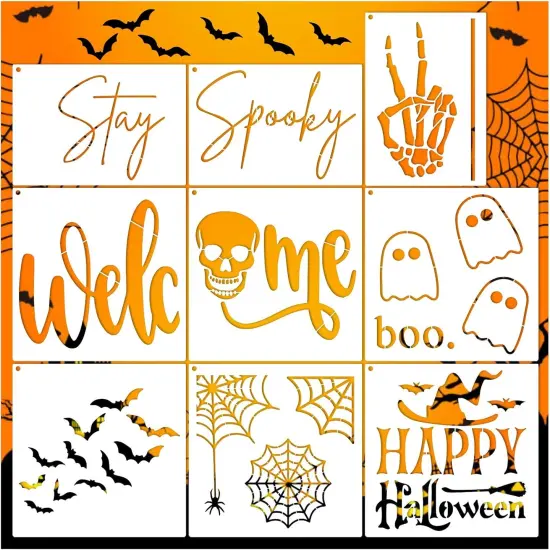 9 Pcs Large Halloween Stencils {1}