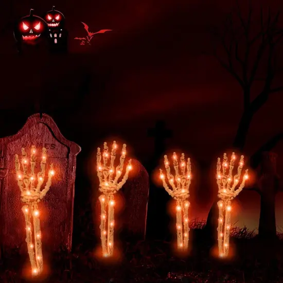 Halloween Decorations Outdoor, Solar 4 Pack Light Up Skeleton Arm Decorations {1}