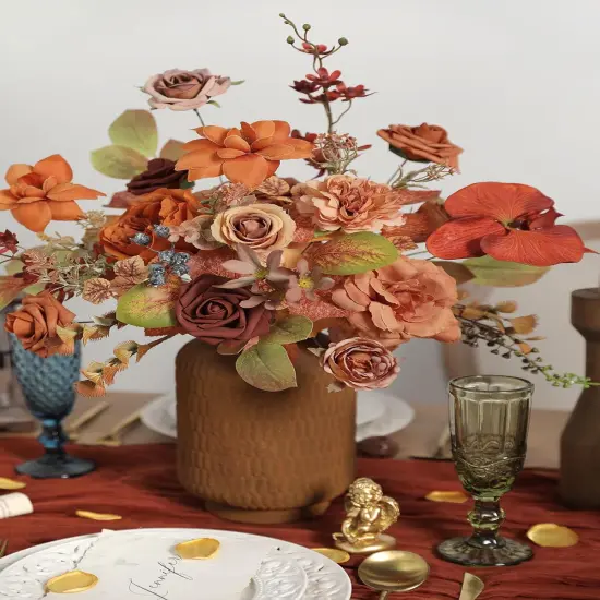 Burnt Orange Artificial Flowers Set {4}