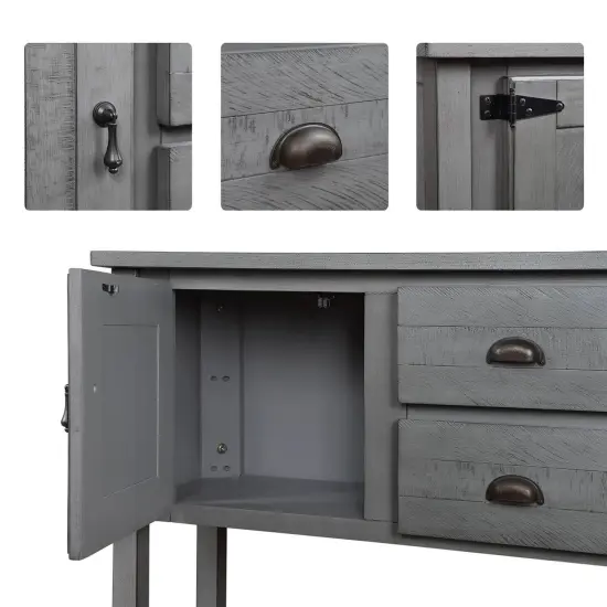Rustic Wooden Sofa Table with Ample Storage Drawers and Cabinets for Entryway or Dining Room Grey {4}