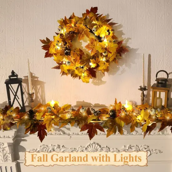 Fall Garland with Lights Outdoor 6FT Autumn {2}