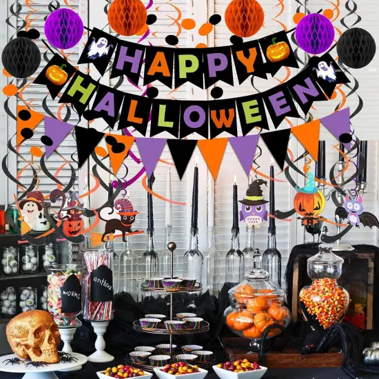 Happy Halloween Banner Paper Triangle Flag Bunting Circle Confetti Dots {5}