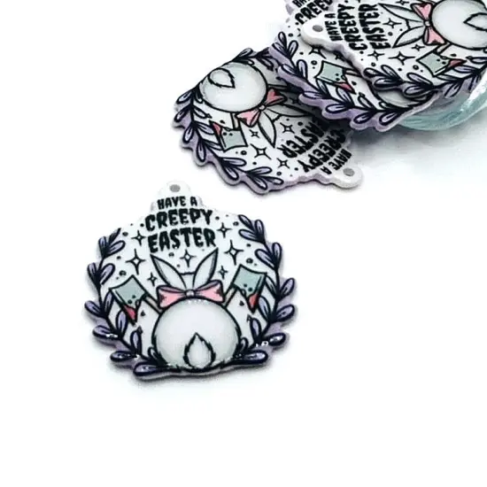 Creepy Easter White Bunny Charms, 36x33mm {1}