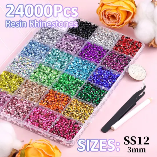 24000Pcs 3mm Resin Rhinestones with 3Pcs 10ml B7000 Jewelry Glue - Multicolored {2}