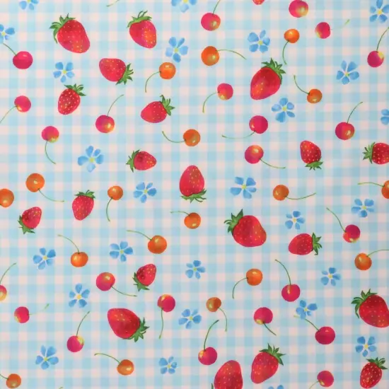 Mook Fabrics Strawberry Printed PUL Fabric [60 in. Wide] Blue - By The Yard {1}